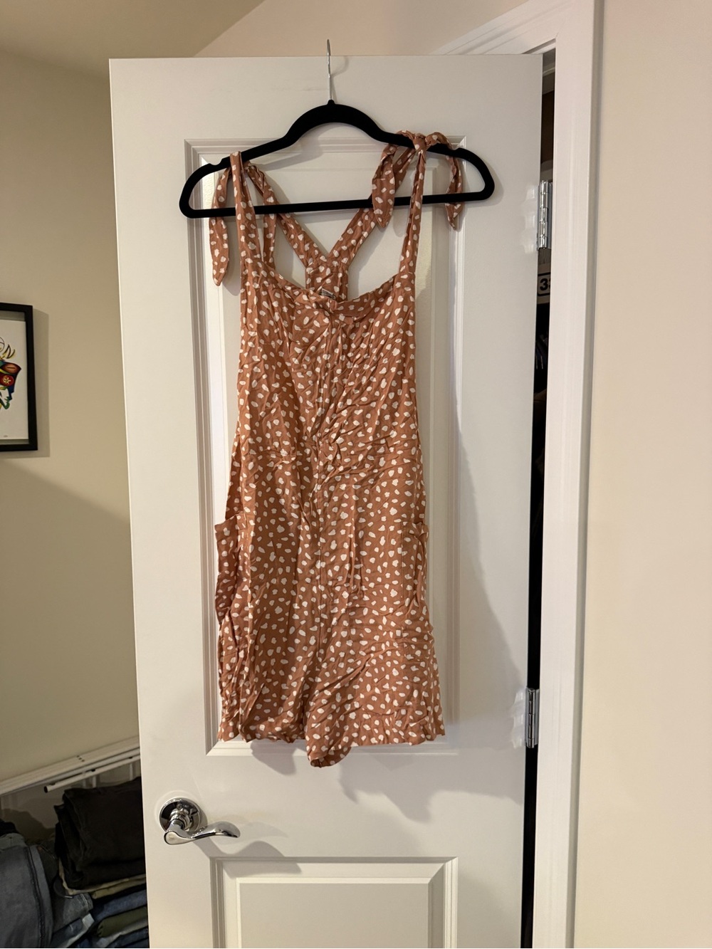 aerie Rust Polka-Dot Tie-Strap Romper